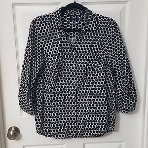 Nautical wrinkle resistant blk/white 3/4 sleeve blouse, Size XL